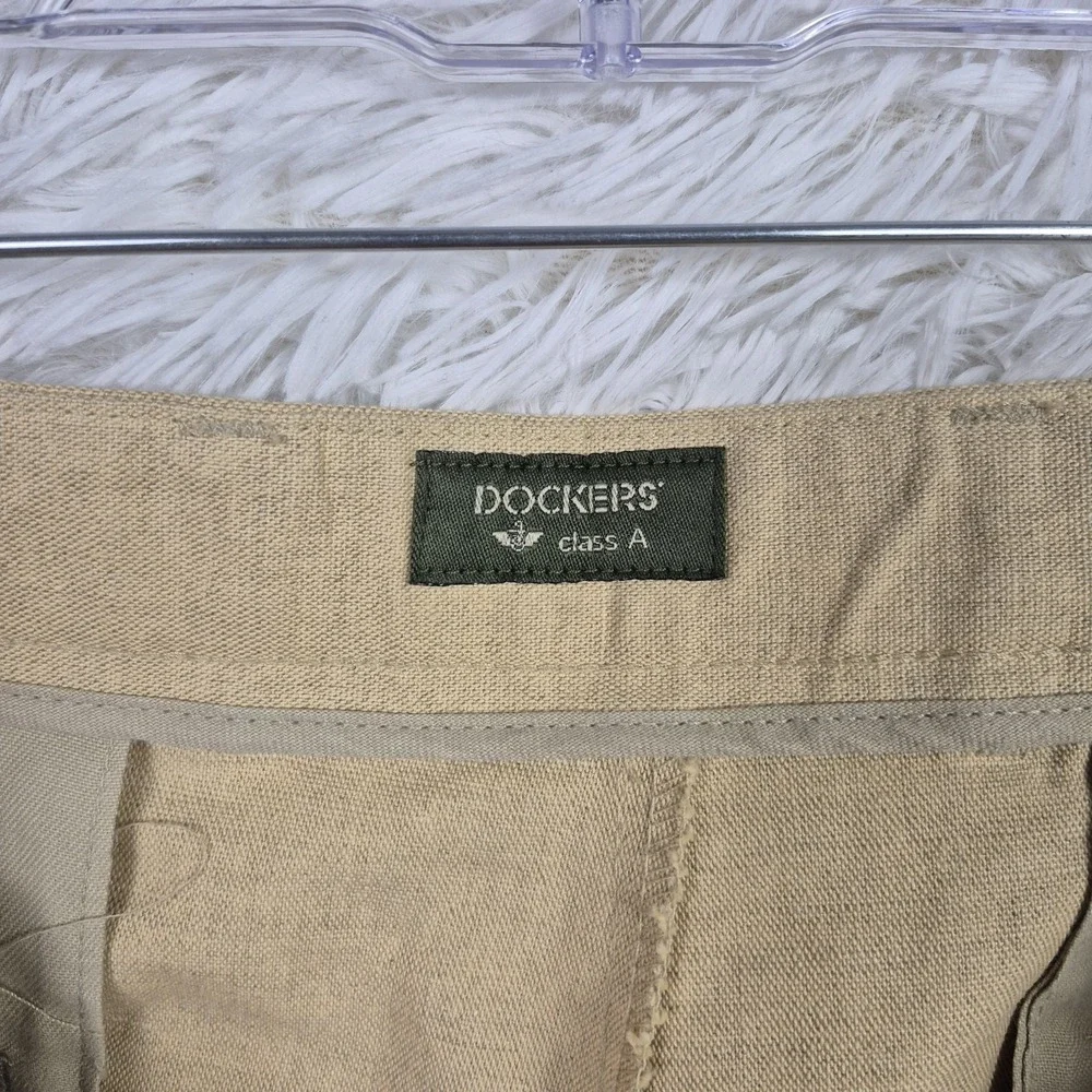 Dockers Class A Pants Mens 38x32 (Fits 34x30)‎ Tan Cotton Linen Old Money Resort